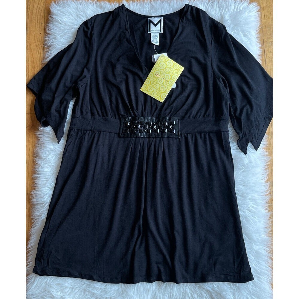 Marc Bouwer Women’s Large Black Flutter Sleeve Beaded Blouse Top QVC NWT B27